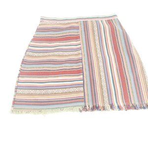 Anself Womens Multicolor Striped Flat Front Back Zip Mini Short Skirt Size Small